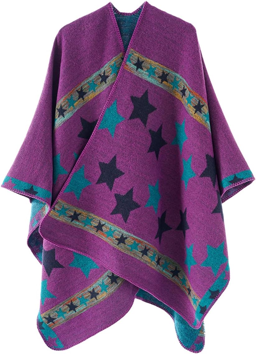 Stylish Reversible Women's Plaid Sweater Poncho Cape Coat