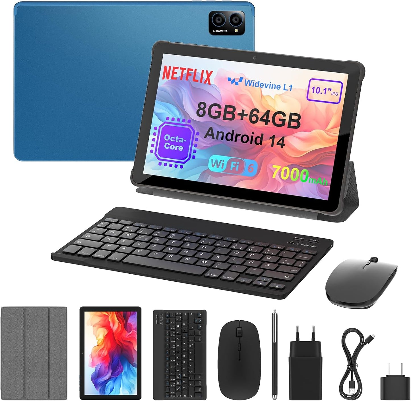 10 inch Android 14 Tablet with Accessories for Work & Play