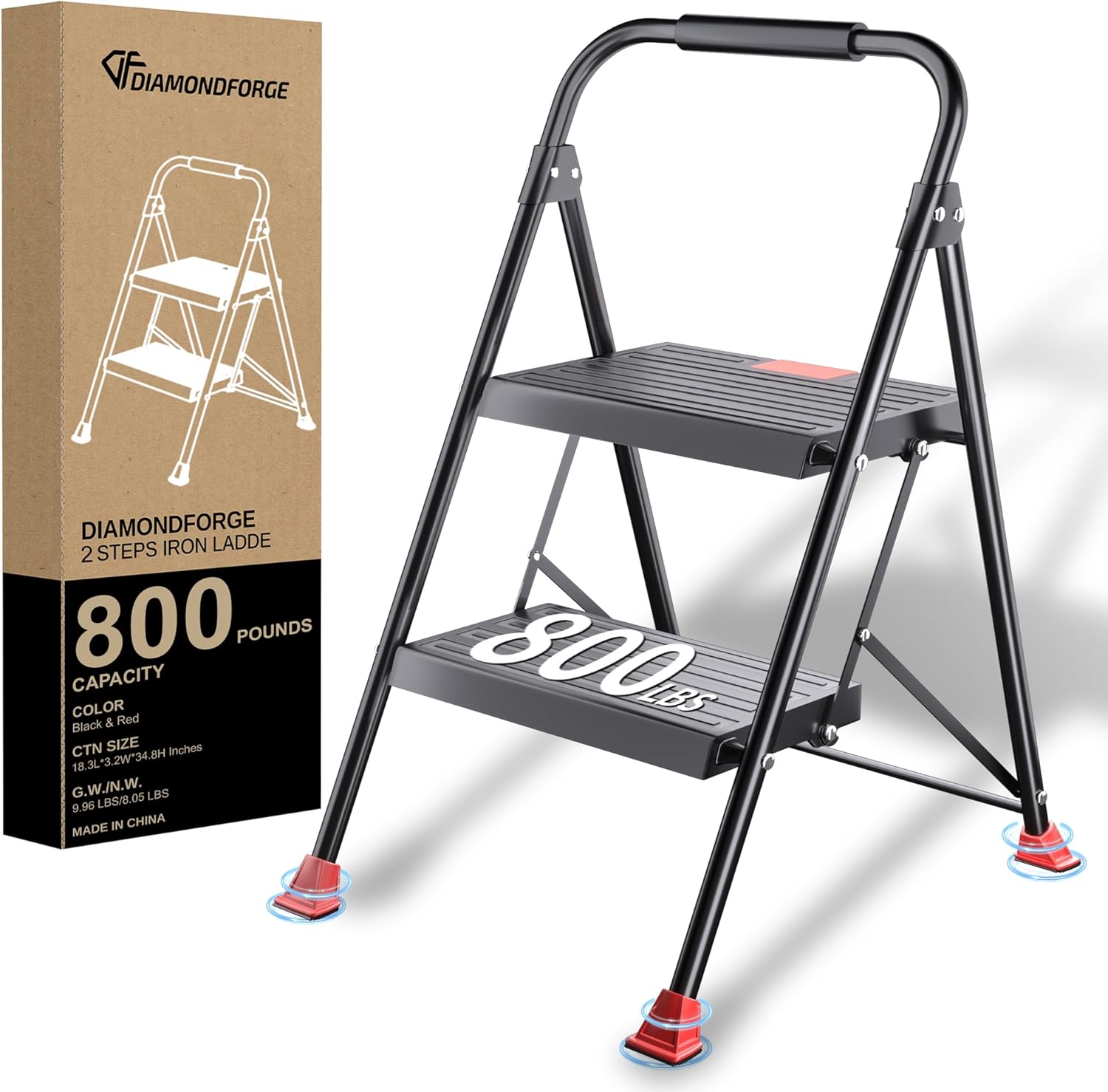 Foldable Step Ladder Stool - Heavy Duty 2-Stepping Design