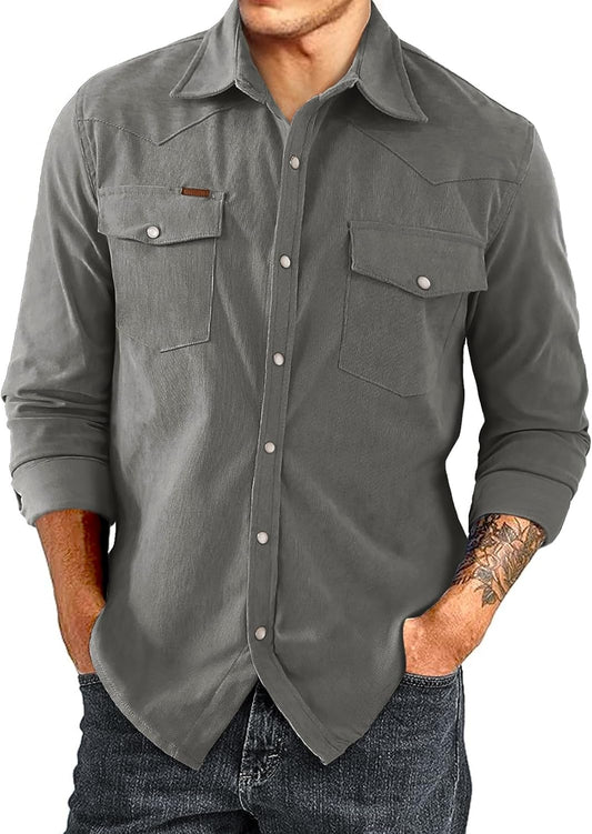 JMIERR Men's Corduroy Shirts for Casual Western Style Wear