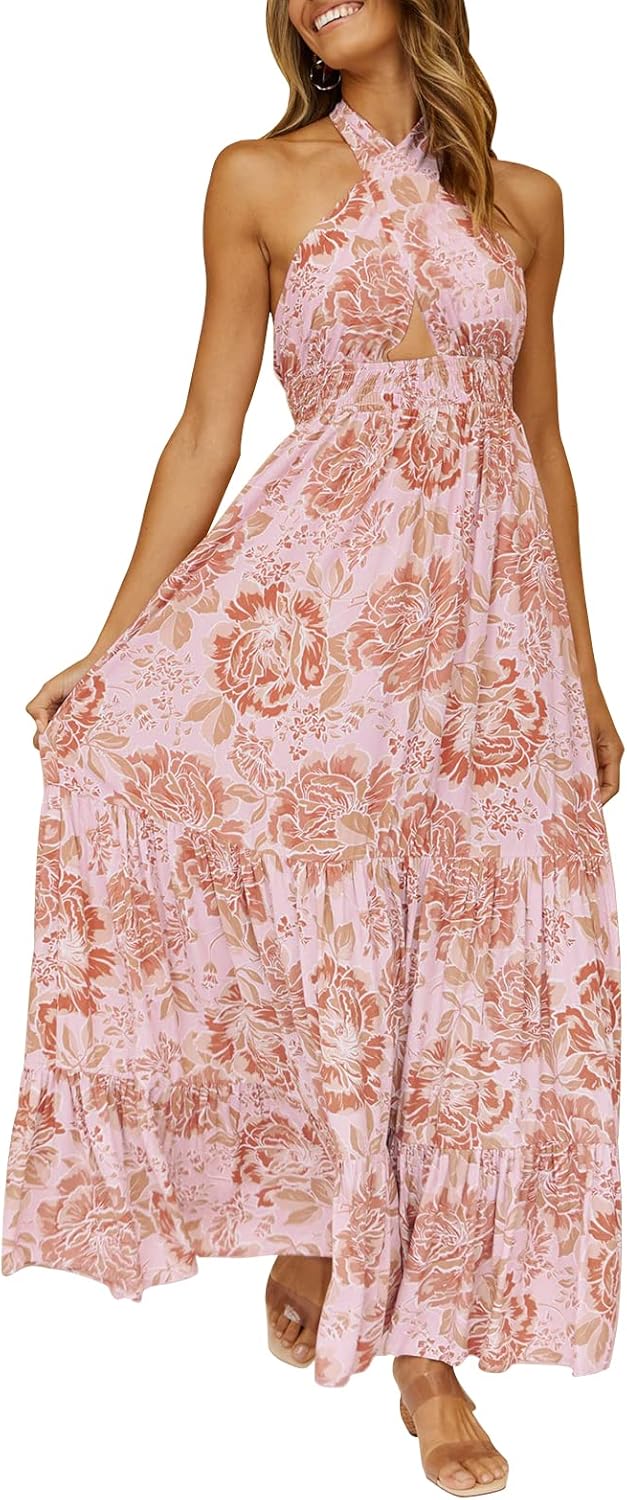 ZESICA Women's Summer Crossover Halter Neck Maxi Dress Review