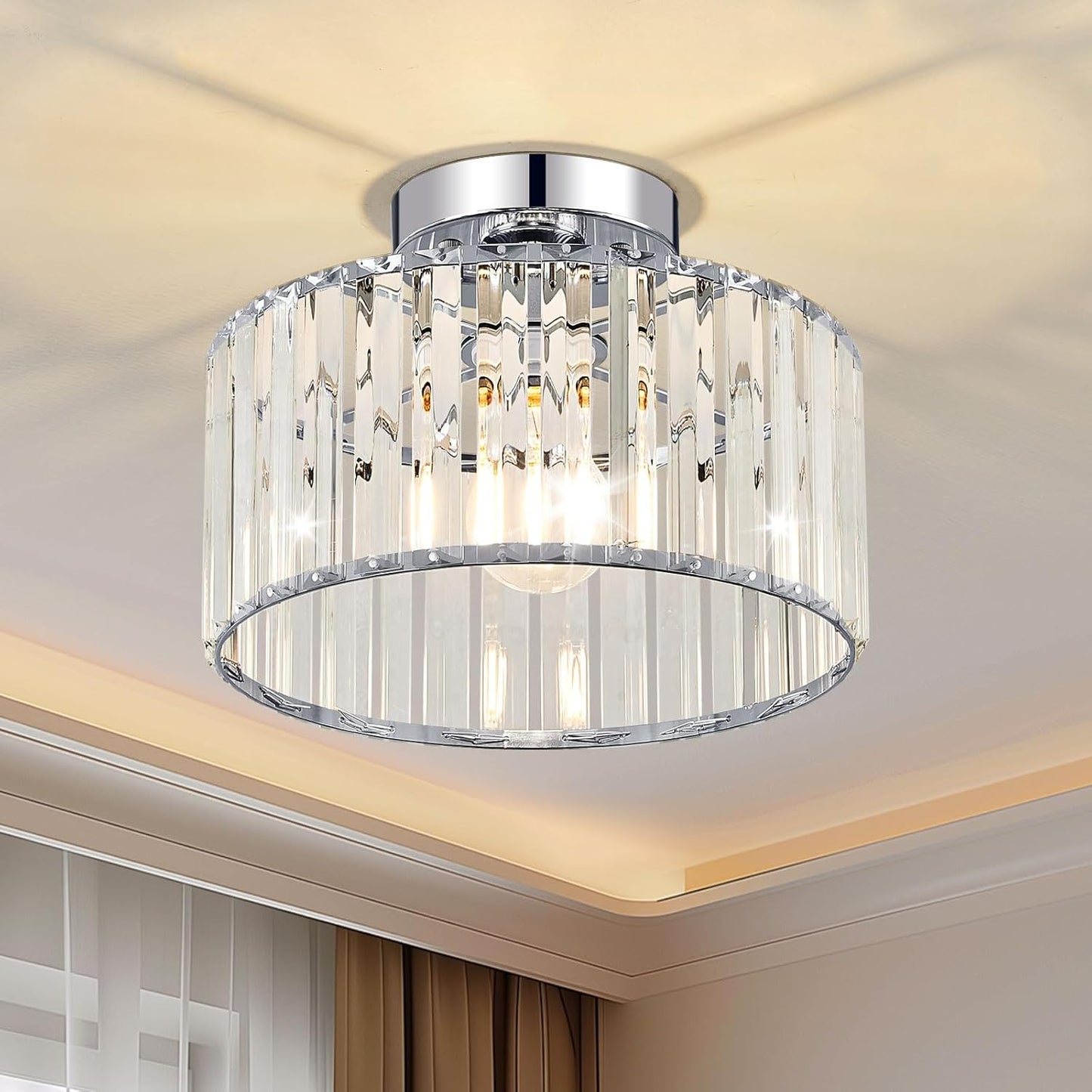 Crystal Chrome Semi Flush Mount Ceiling Light for Modern Spaces
