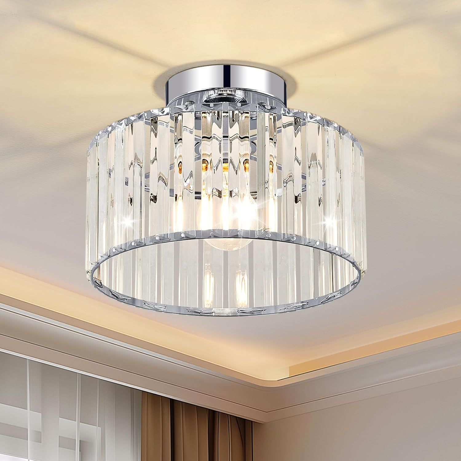 Crystal Chrome Semi Flush Mount Ceiling Light for Modern Spaces