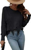 Chouyatou Women's Trendy Crewneck Fringe Sweater for Casual Style