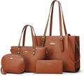Women Large Synthetic Leather Tote Bag Set 4pcs - Roomy Organizer