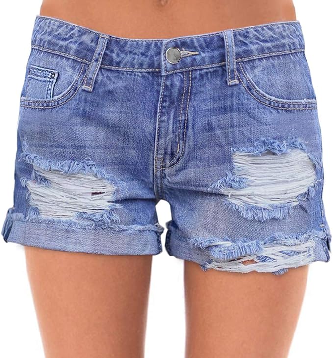 Roswear Women's Ripped Mid Rise Stretchy Denim Jeans Shorts Review