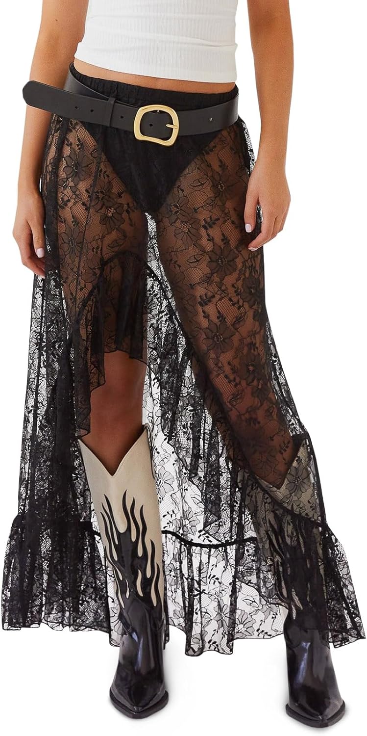 Cicy Bell Womens Lace Maxi Skirt for Summer Beach Cover-up