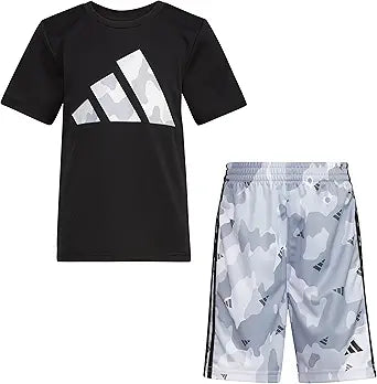 adidas Boys Short Sleeve T-shirt and Poly Shorts Set for Comfort