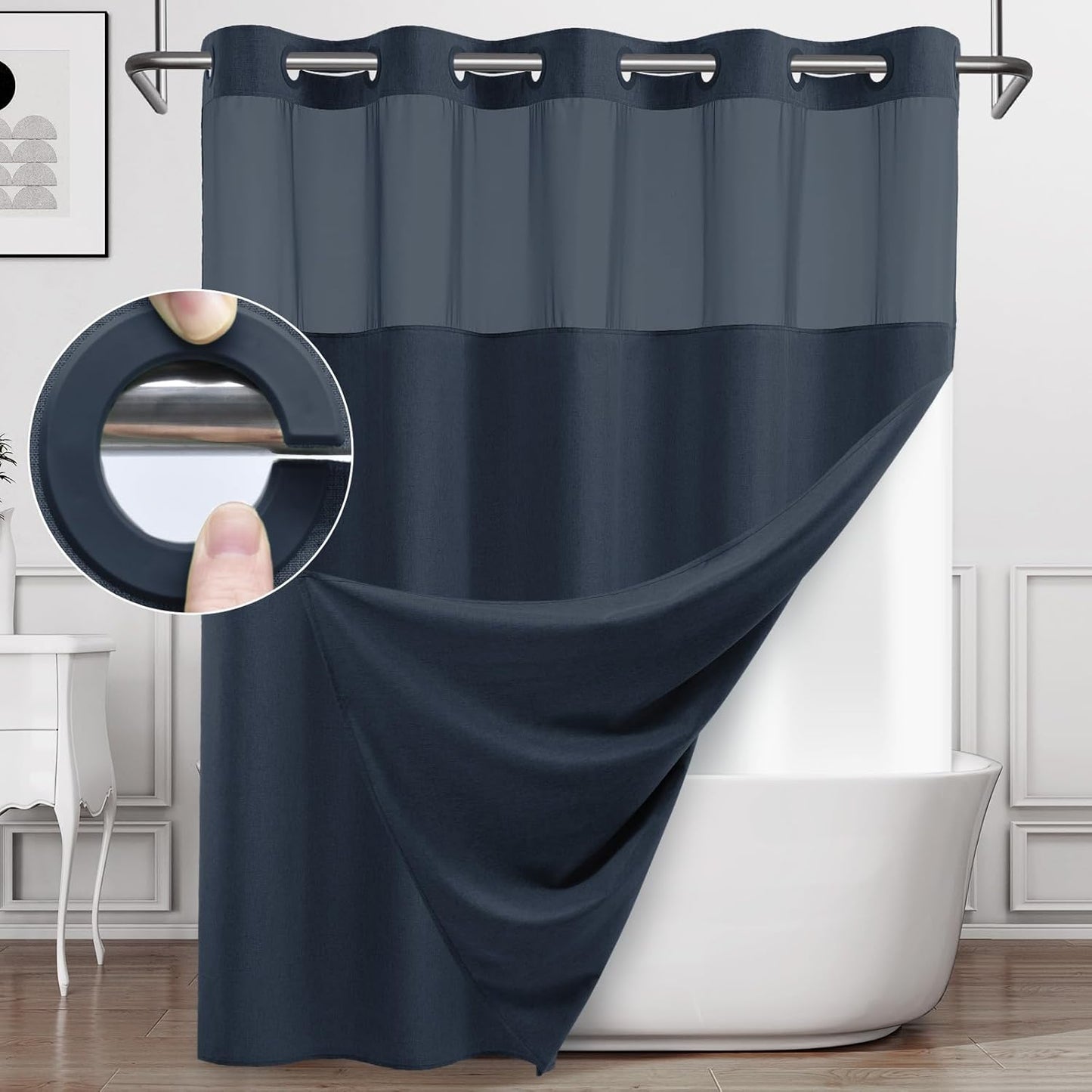 Extra Long No Hook Shower Curtain Set with Snap in Liner
