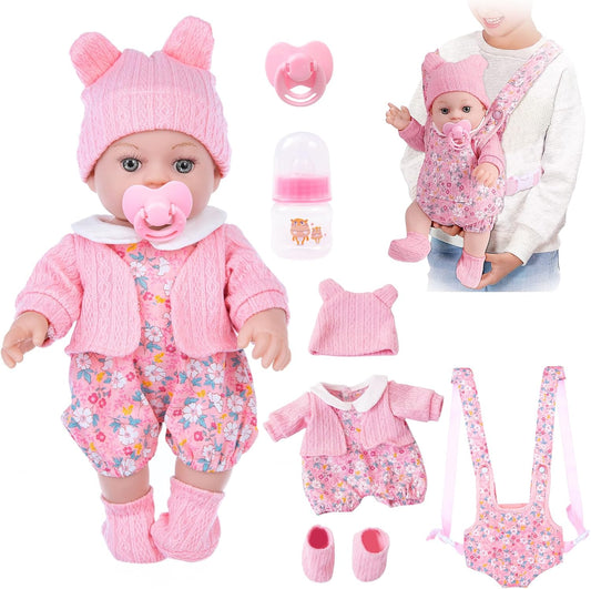 Baby Doll Set with Carrier & Accessories for Kids 3+