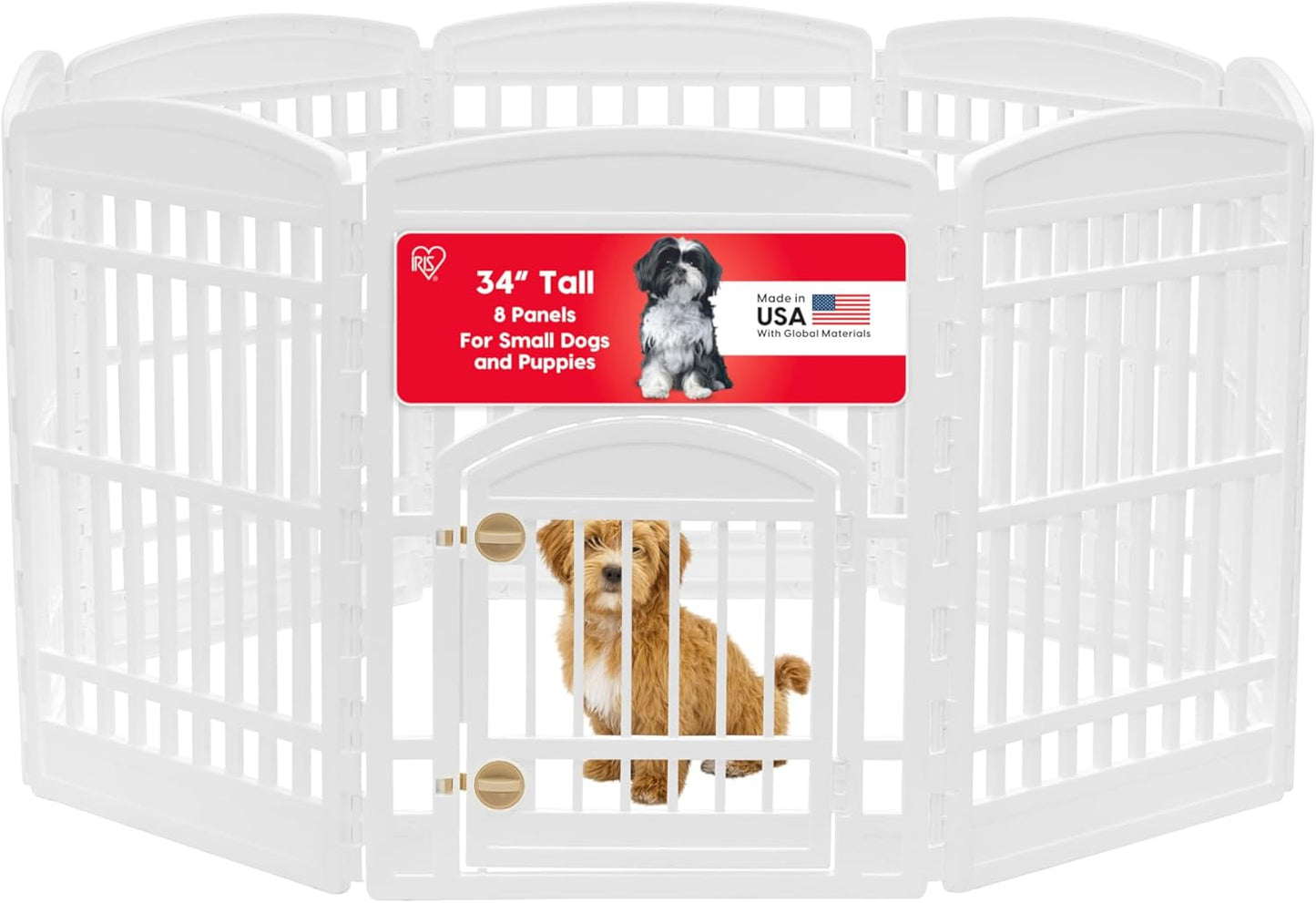 IRIS USA 34in 8-Panel Dog Playpen with Door for Small Dogs