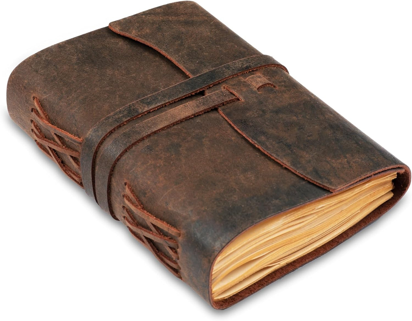 Vintage Leather Journal - 220 Blank Pages for Writing, Drawing - Dark Brown
