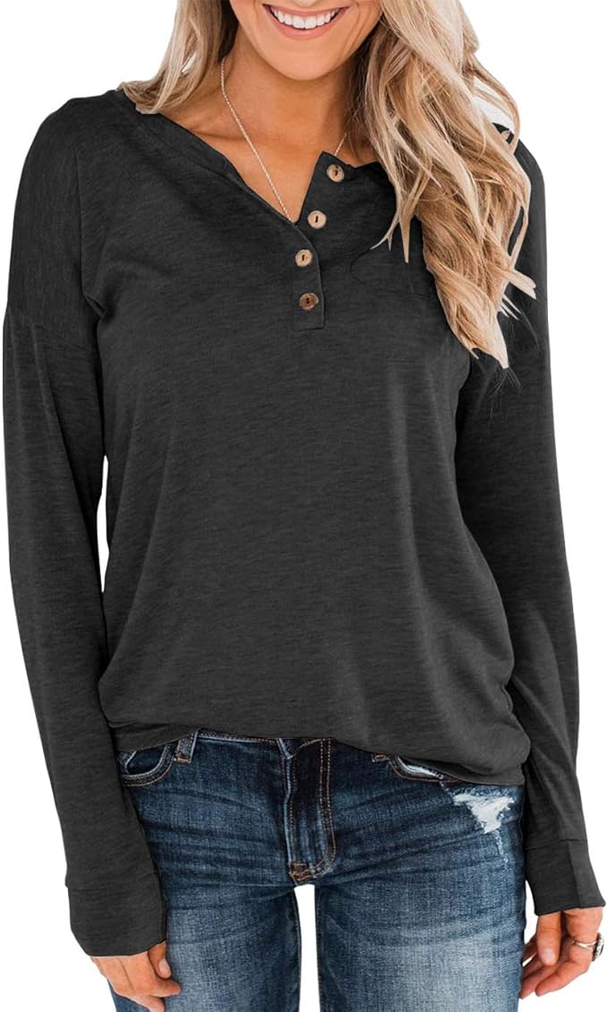 Topstype Women's Long Sleeve Henley Tops for Casual Style