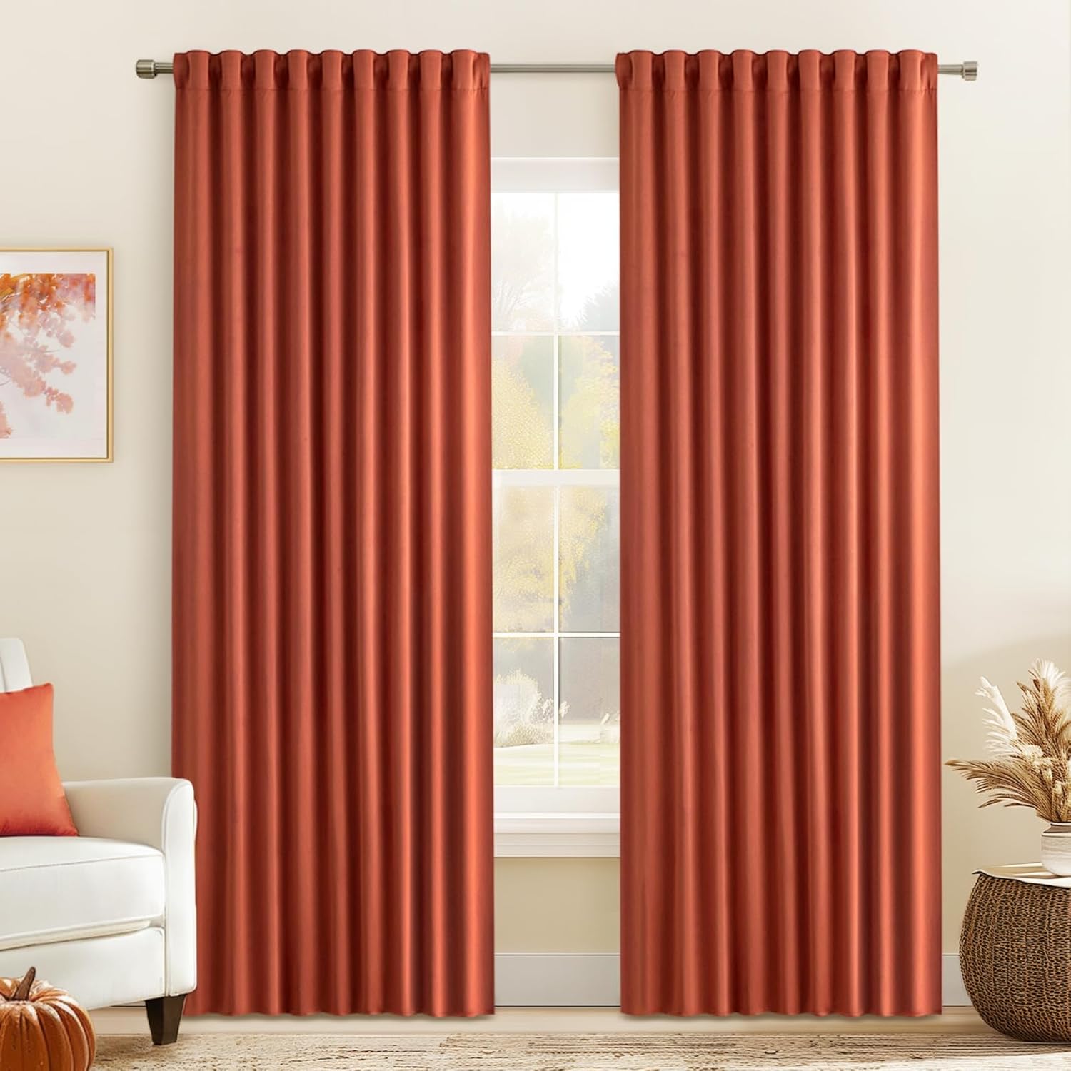 MIULEE Burnt Orange Blackout Curtains 90 Inch Long 2 Panels Set