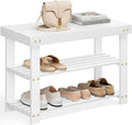 Cloud White Bamboo Shoe Rack Bench - 3-Tier Organizer for Entryway