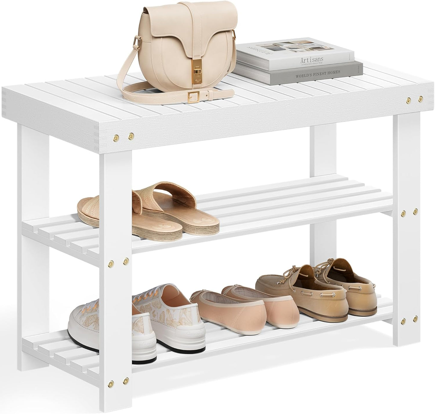 SONGMICS 3-Tier Bamboo Shoe Rack Bench for Entryway Storage
