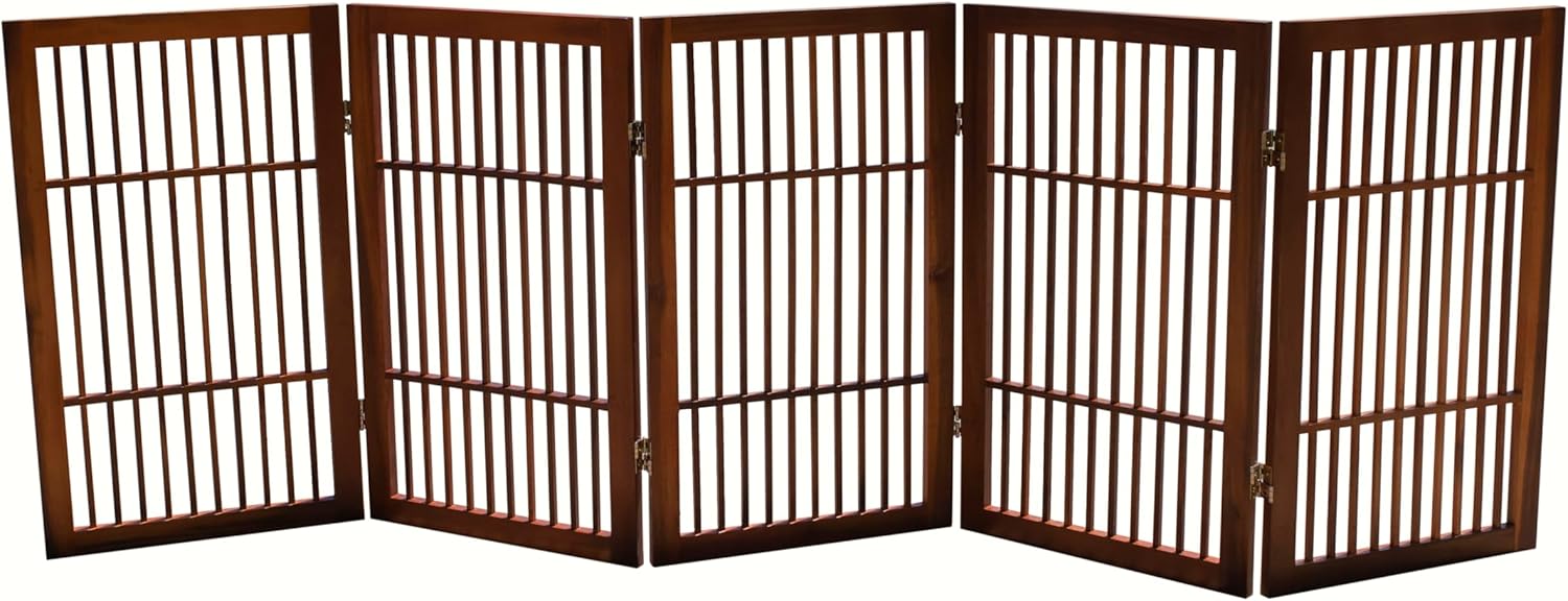 Freestanding Wooden Pet Dog Gate for Indoors and Outdoors
