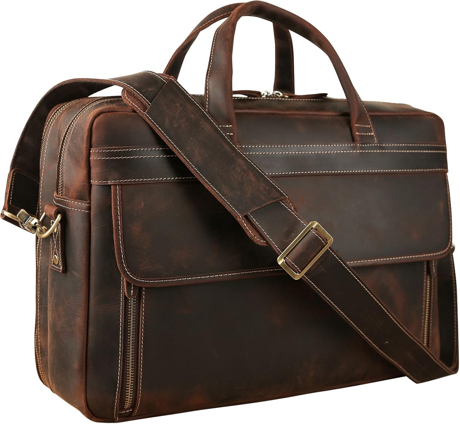 TIDING Leather Briefcase for Men - 17 Inch Laptop Messenger Bag