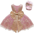 Baby Girls Ruffle Lace Backless Dress with Detachable Bow - Party