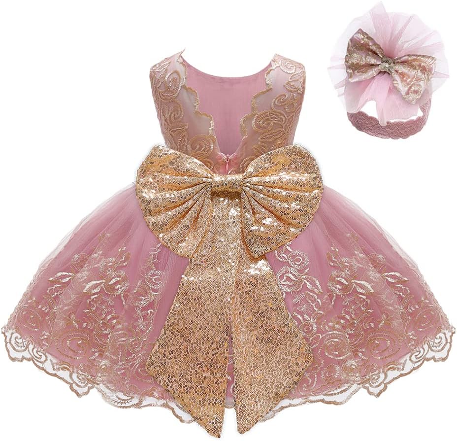 LZH Baby Girls Ruffle Lace Backless Dress with Headwear for Parties