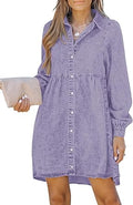 Long Sleeve Denim Dress for Women Jean Dress Button Down Babydoll