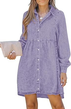 LookbookStore Long Sleeve Denim Dress for Women - Casual Style
