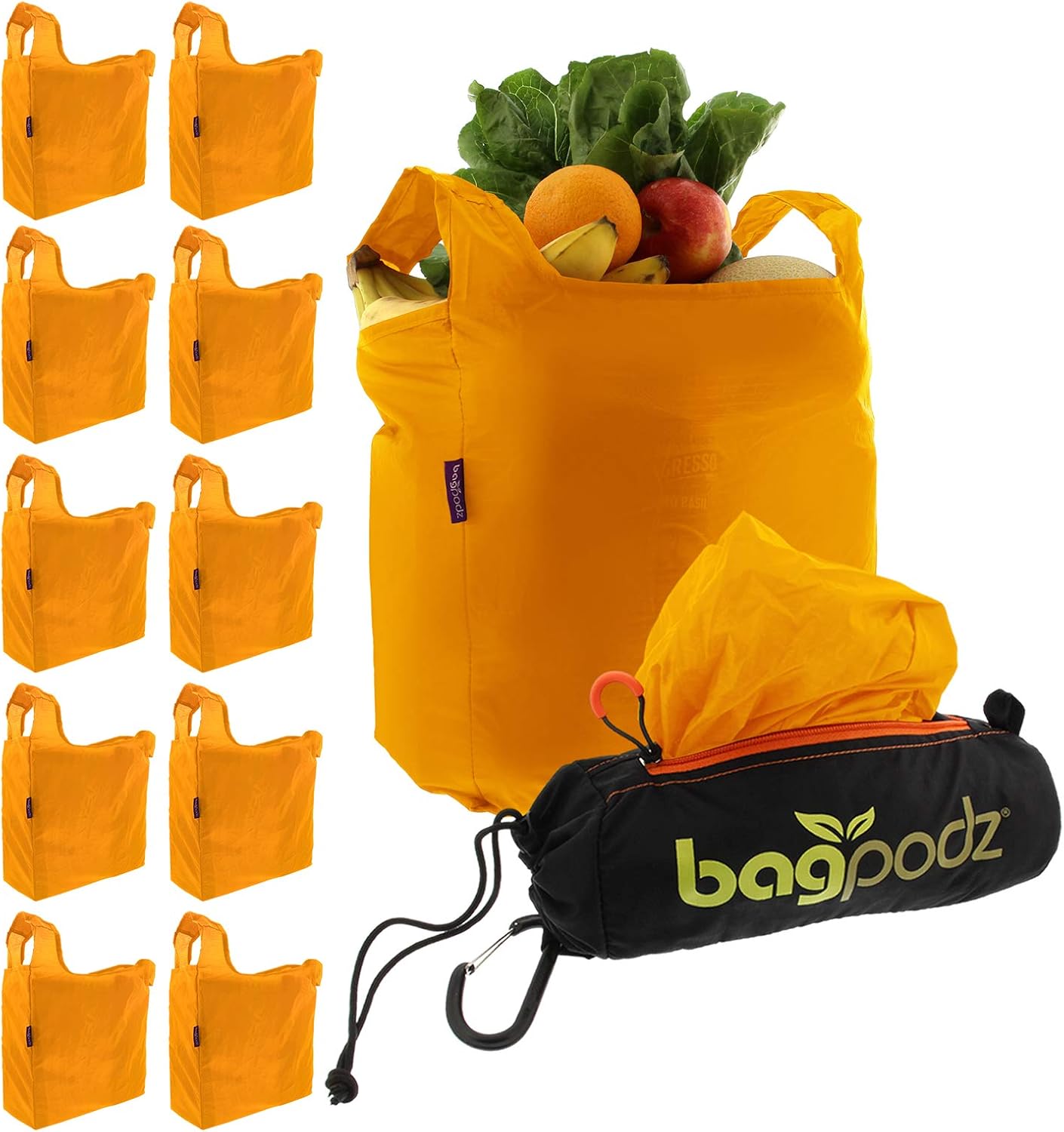Sturdy Reusable Grocery Bags Made from RipStop Nylon - 10 Pack