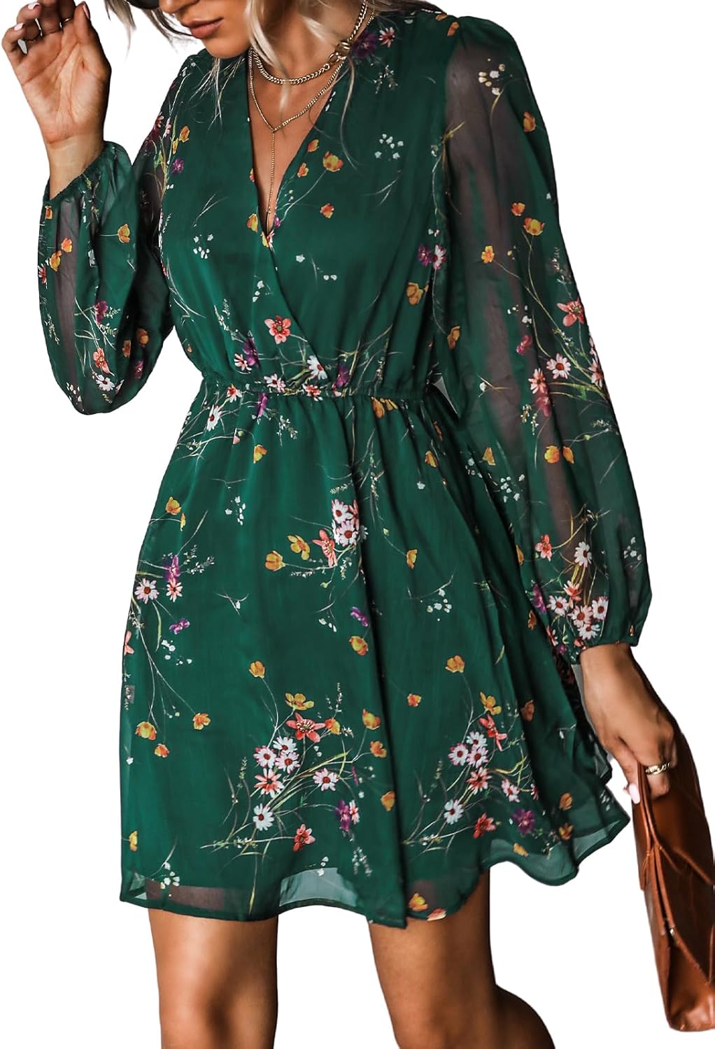CUPSHE Women's Floral Mini Dress with Long Sleeves for Spring