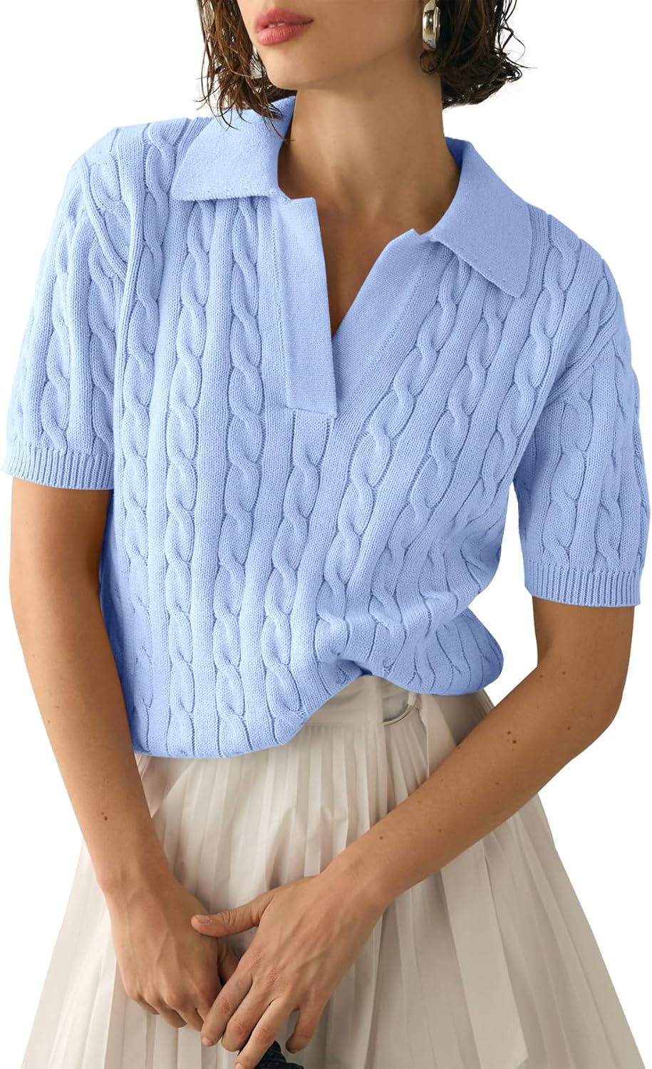 Imily Bela Women's Cable Short Sleeve Sweater for Casual Style
