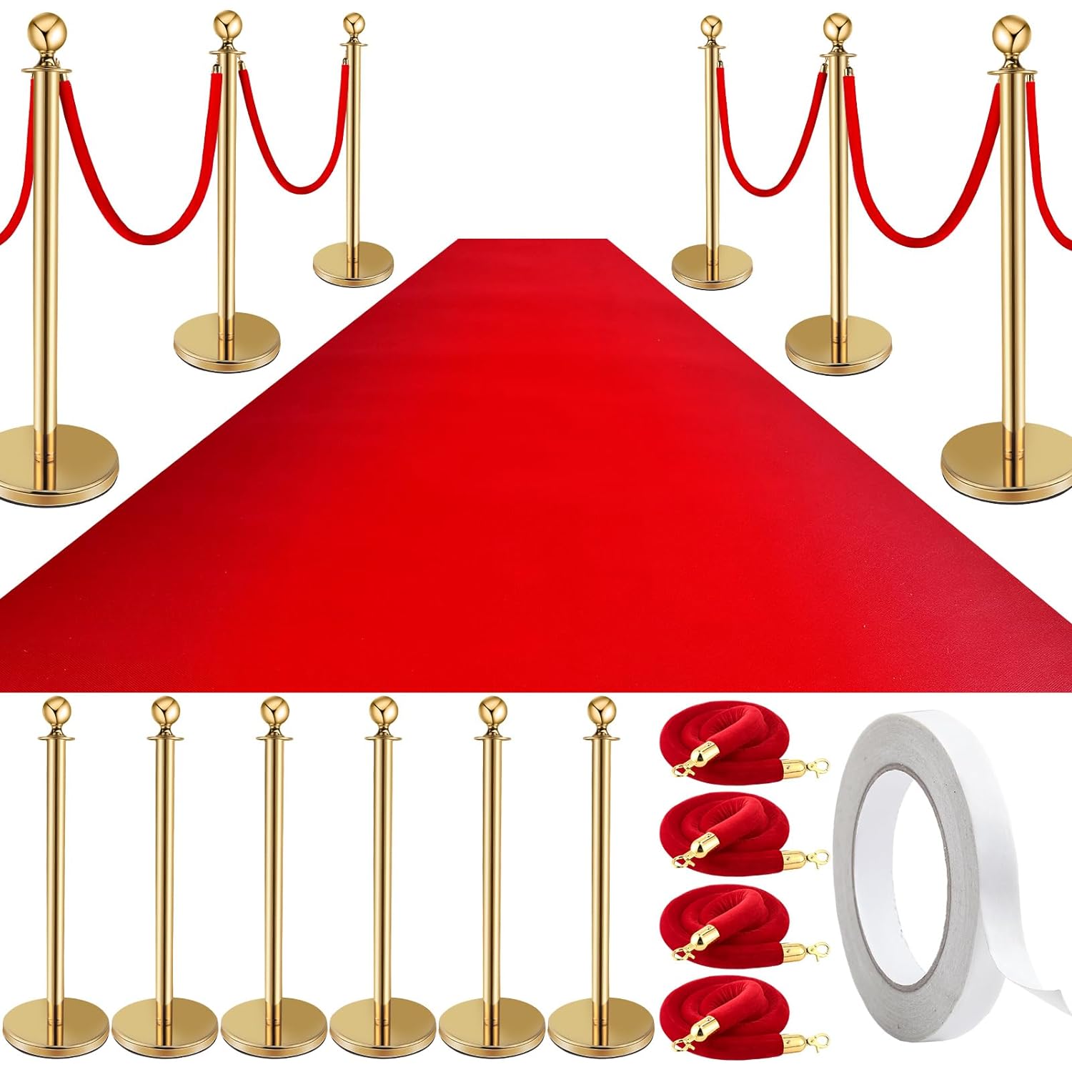Pelopy Stanchion Posts Set with Velvet Ropes and Carpet for Events
