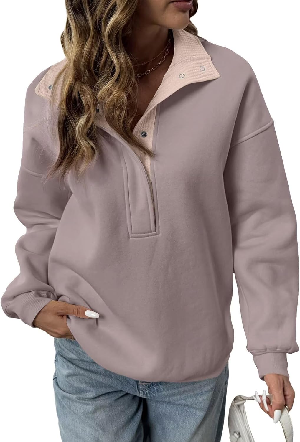 BLENCOT Sweatshirt for Women: Trendy Quarter Button Pullover