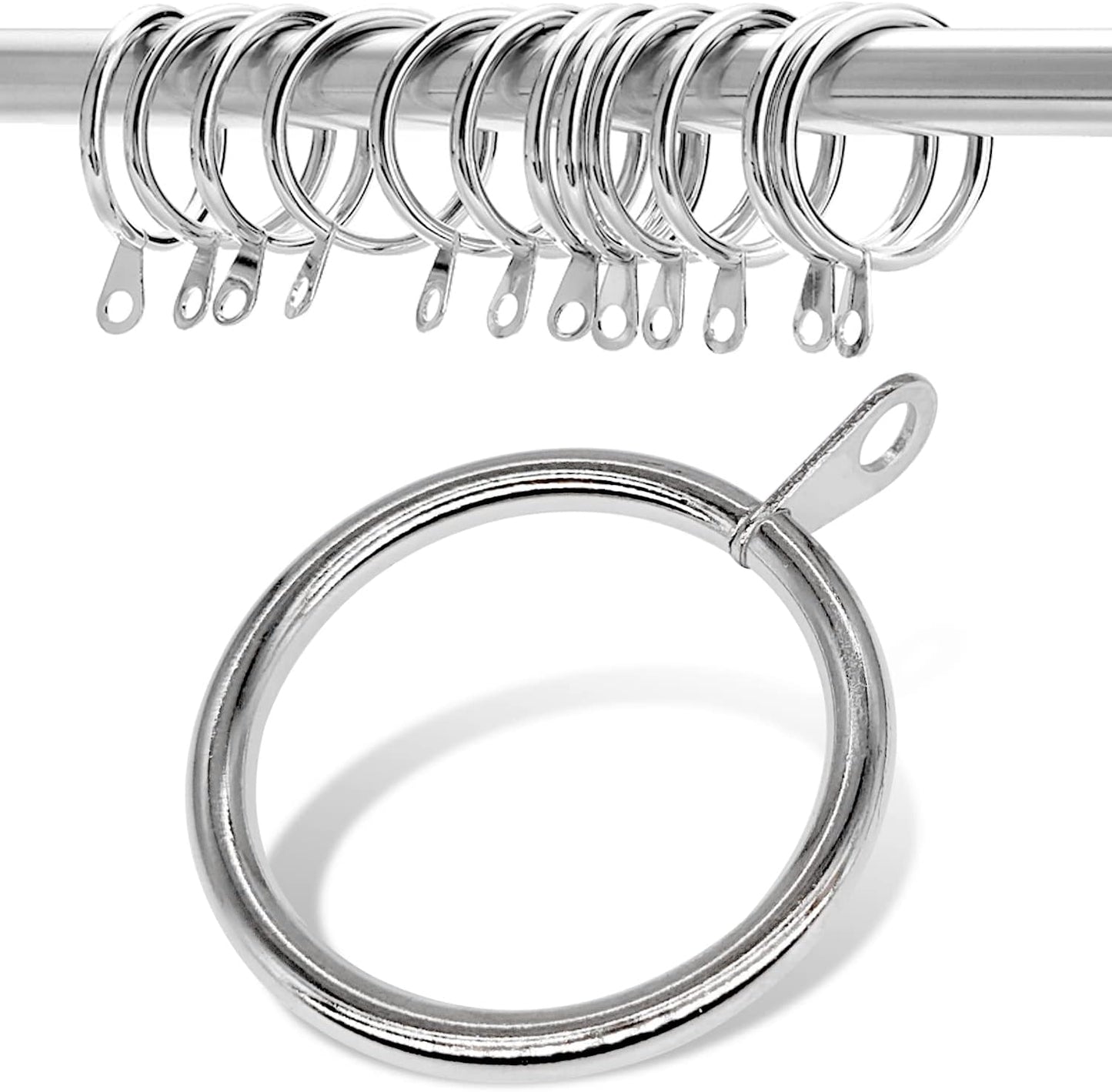 Set of 20 Silver Curtain Rings - 1-1/4 inch Inner Diameter - Easy Rod Installation