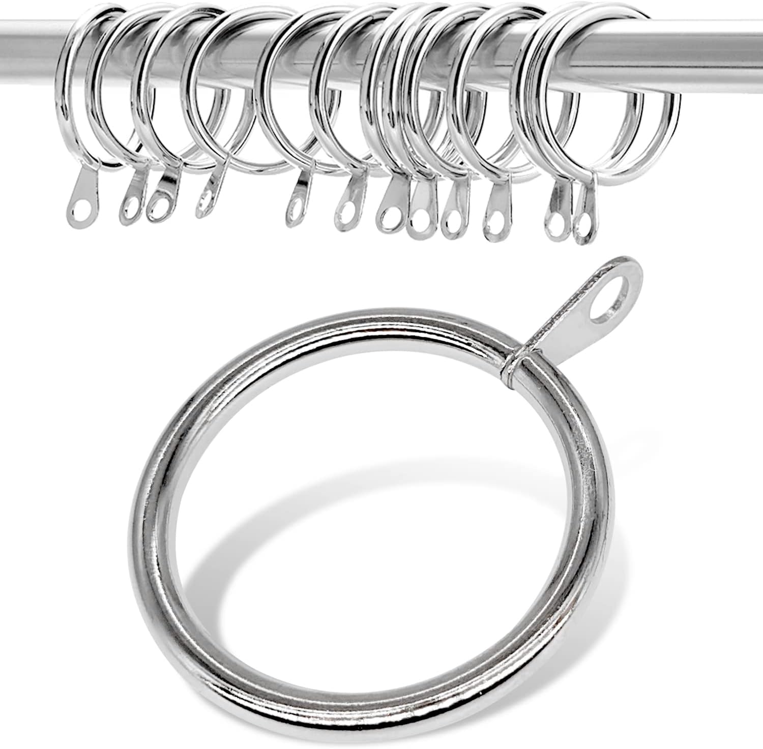 Set of 20 Silver Curtain Rings - 1-1/4 inch Inner Diameter - Easy Rod Installation