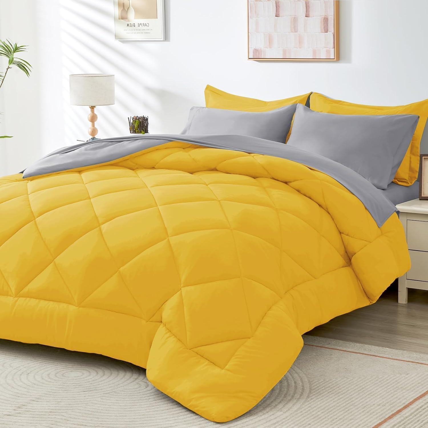 HEVUMYI Cali-King Comforter Set - Luxurious 7-Piece Bedding