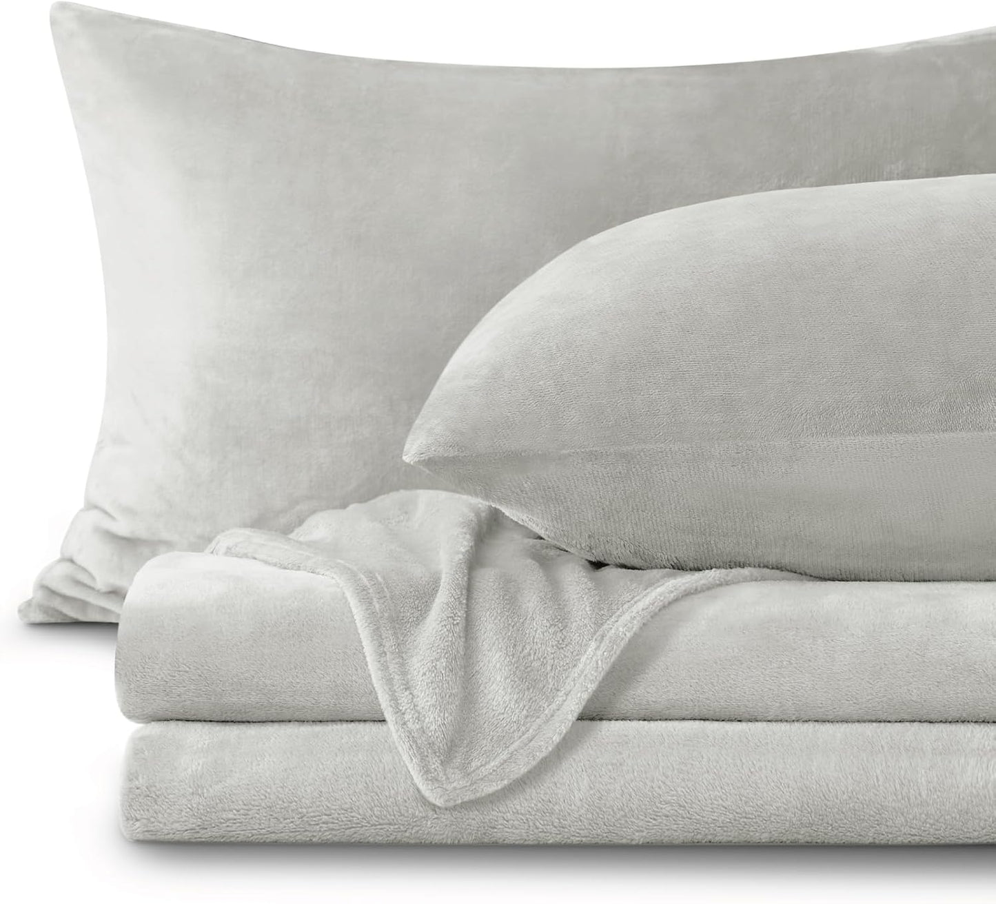 BEDELITE Flannel Sheets Twin Size Light Grey - Plush Fleece Set