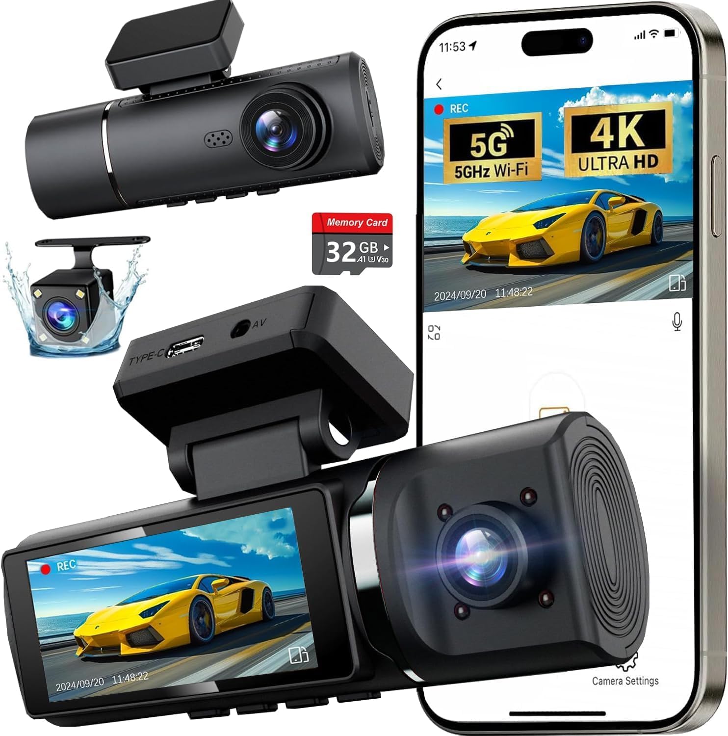 Ultimate 3 Channel 4K Dash Cam Set - 24Hr Parking, Night Vision, 256GB Support