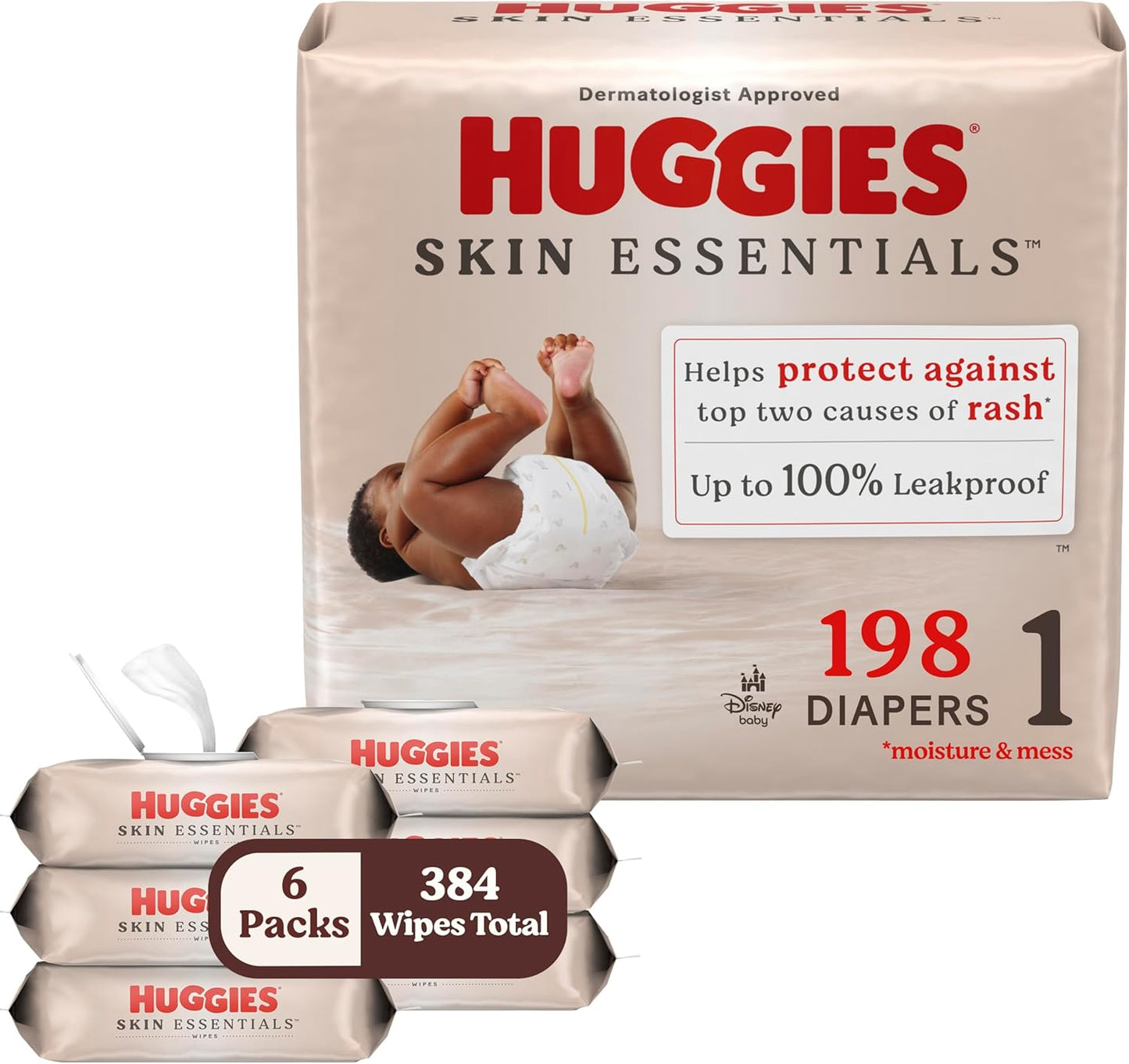 Huggies Bundle: 198 Size 1 Diapers + 336 Wipes