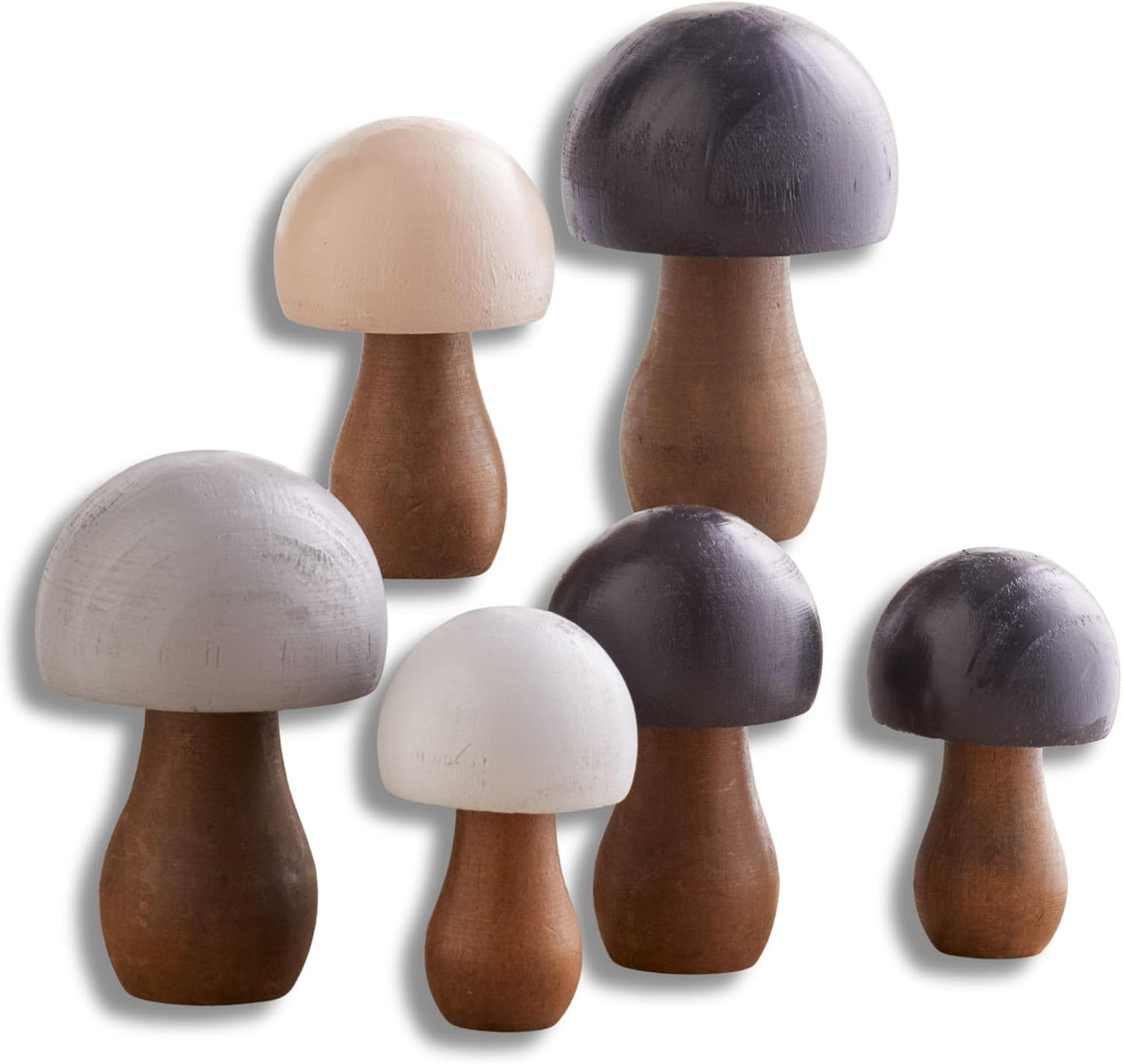 Charming Nature Inspired Wooden Mushrooms Set of 6 for Decor