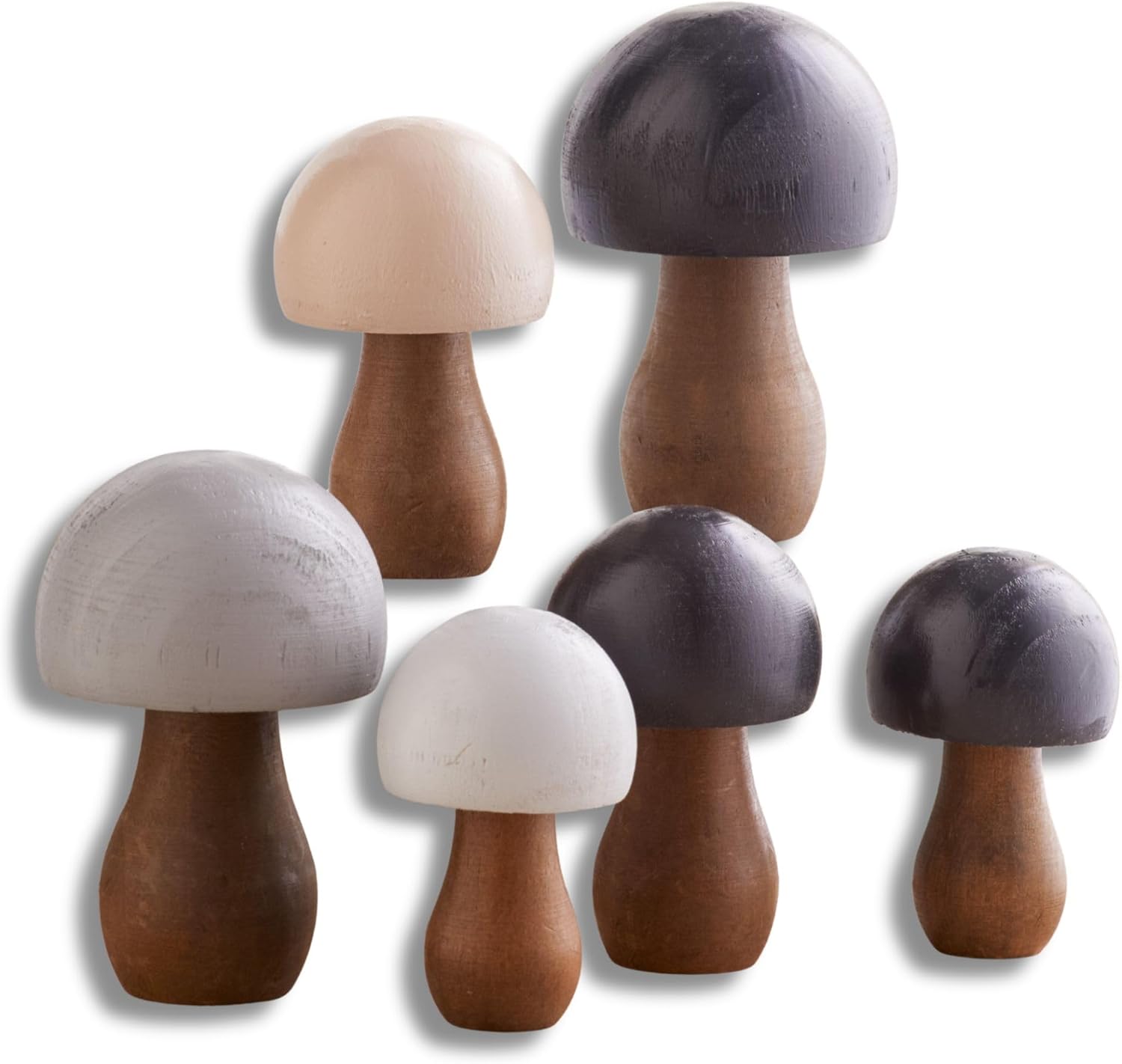 Charming Nature Inspired Wooden Mushrooms Set of 6 for Decor
