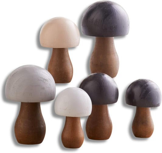 Charming Nature Inspired Wooden Mushrooms Set of 6 for Decor