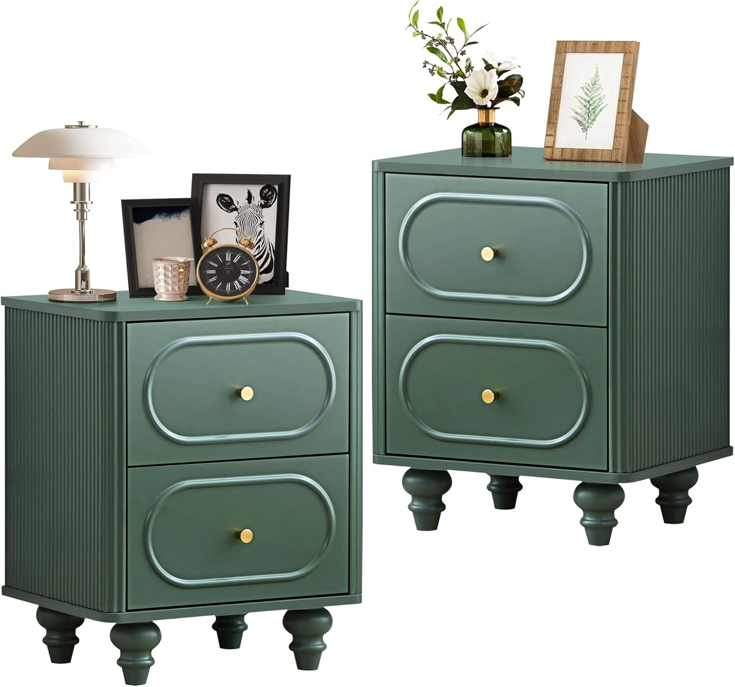 2 Drawer Fluted Mini Small Dresser for Bedroom in Green