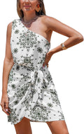 Stylish One Shoulder Leaf Print Mini Dress for Women by CUPSHE