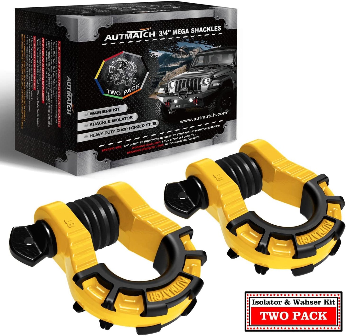 AUTMATCH D Ring Shackles 3/4 Inch Mega Shackle for Recovery