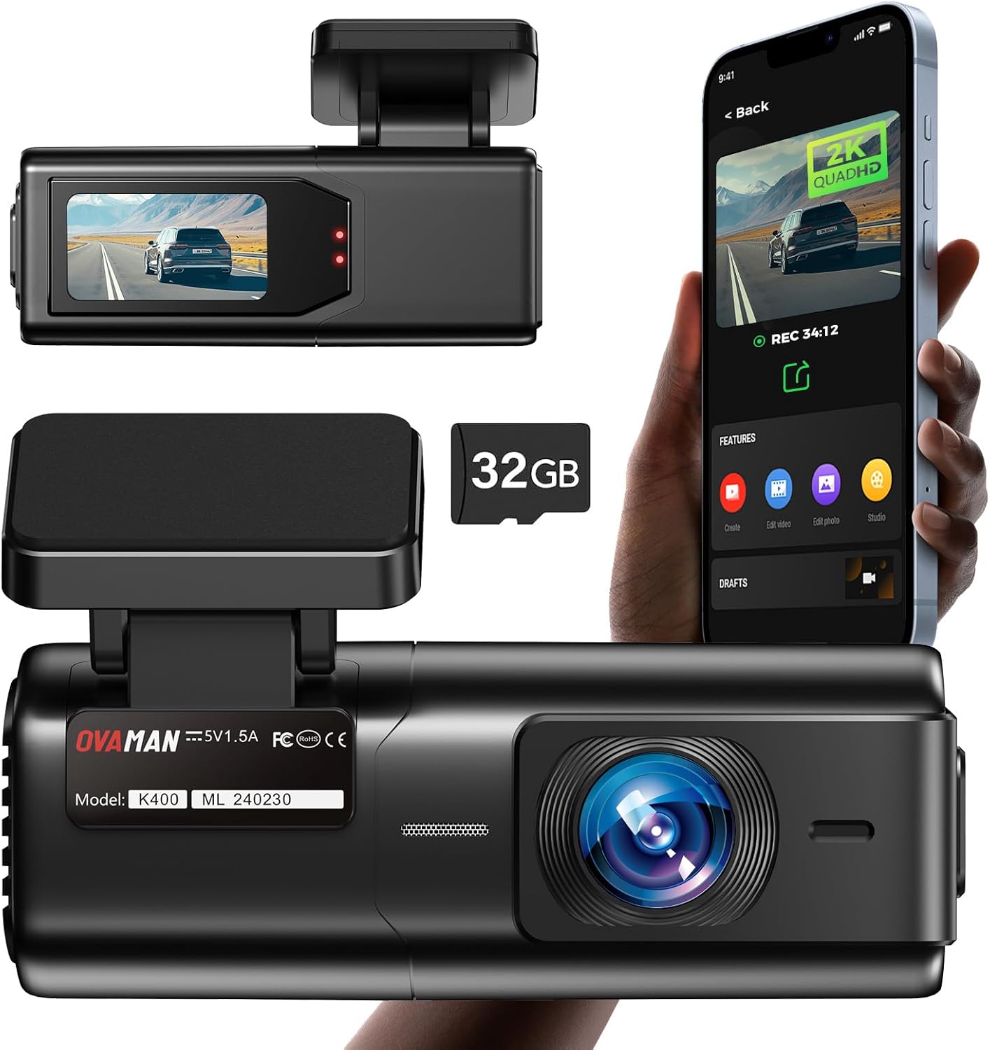 OVAMAN Dash Cam: Crisp 2K Video, Night Vision