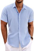 Men's Linen Short Sleeve Button Down Shirt - Breathable Casual Summer