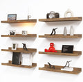 Floating Wall Shelves 8 Pack - Rustic Brown Display Ledges for Home