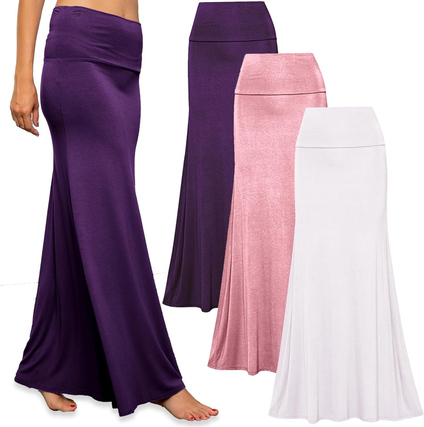 Long Flowing Maxi Skirts for Women - 3 Pack High Waisted