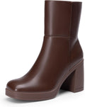DREAM PAIRS Womens Platform Gogo Ankle Boots - Comfortable Chunky