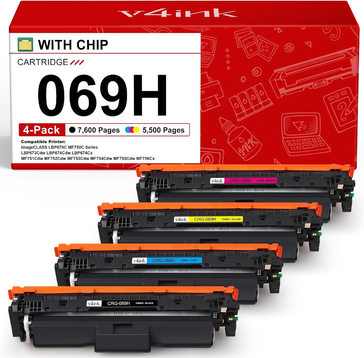 High Capacity v4ink 069H Toner Cartridges for Canon Printers