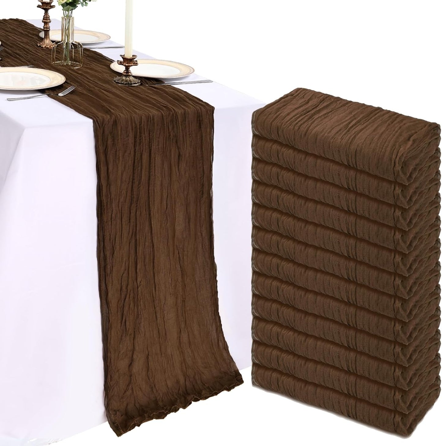 12 Pack 10FT Brown Cheesecloth Table Runners for Events